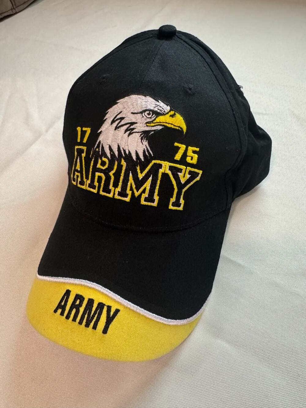 Eagle Crest US Army 1775 Eagle Embroidered Black Yellow Baseball Cap Hat